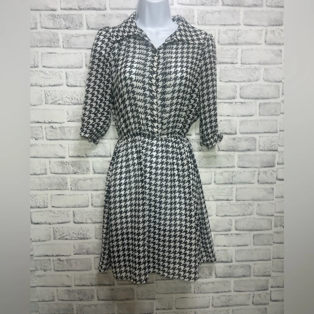 Kardashian Kollection Black White Houndstooth Sheer Dress XS - Picture 1 of 10